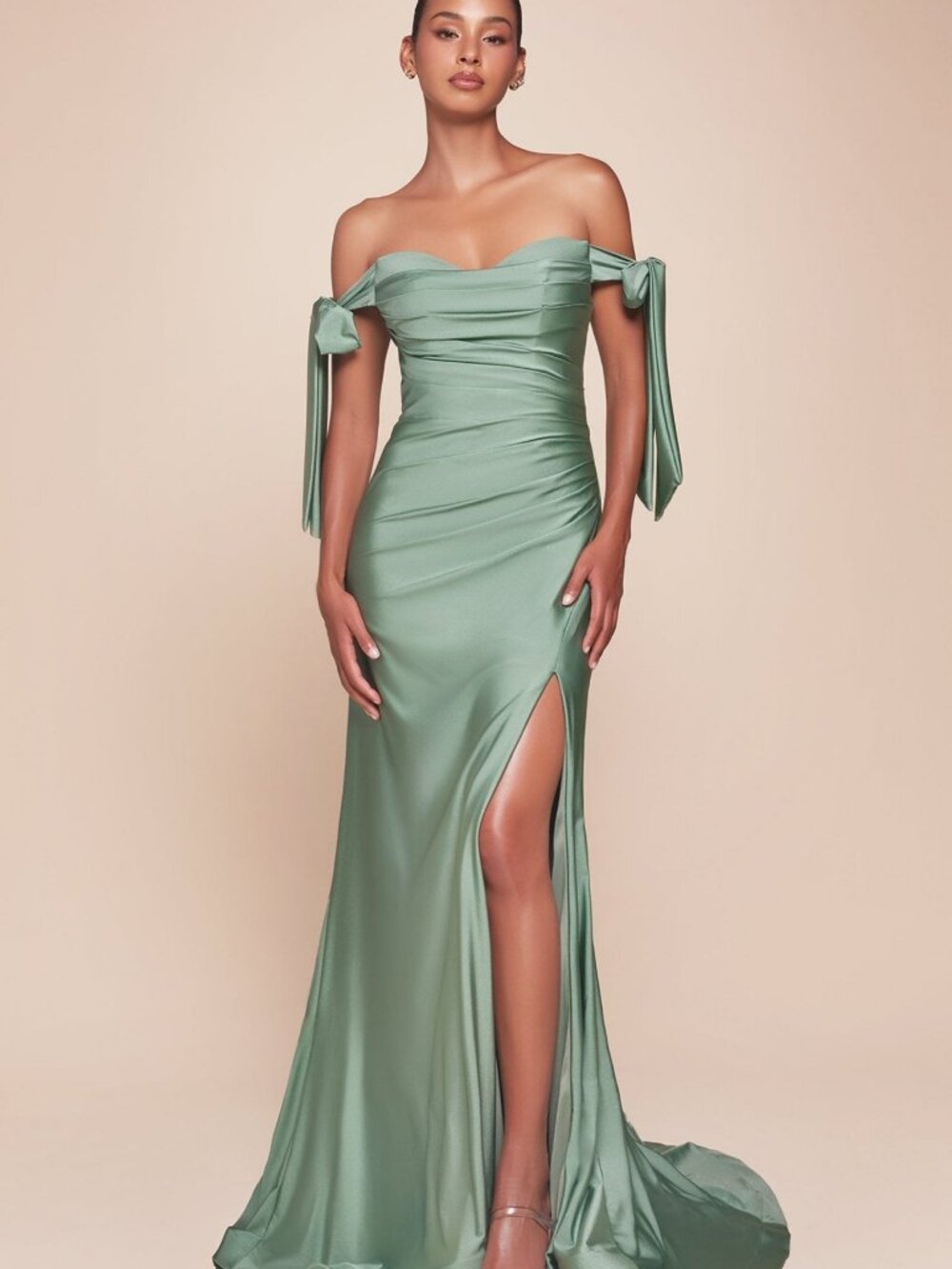 NEW DARK SAGE Evening Gown Floor Length Formal Elegant Stunning CD943
